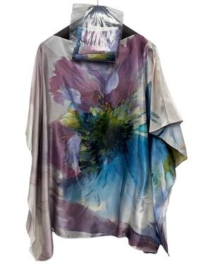 Marina Rinaldi Blue Feltro Silk Designer Top Size 22 Msrp $1265 NWT